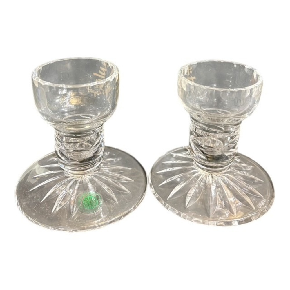Galway Irish Crystal Candlestick Holders Pair Lead Crystal Starburst Cut Glass
